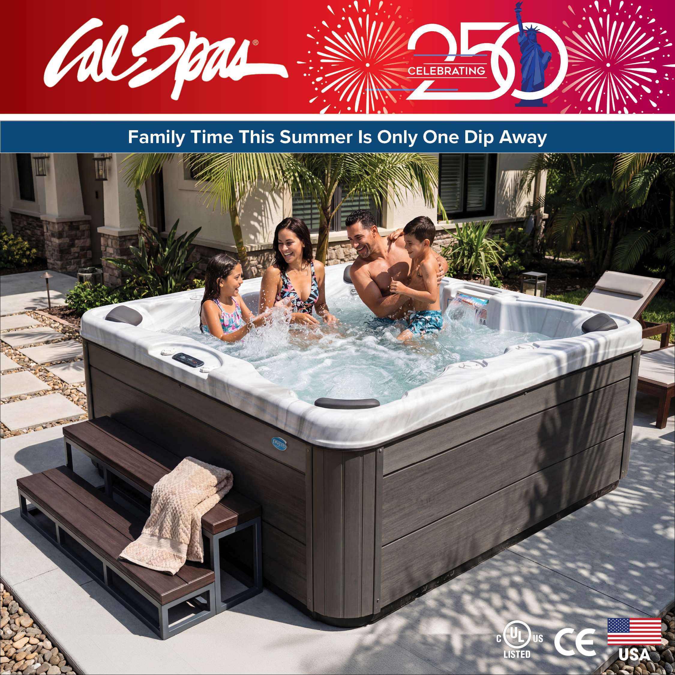 Calspas hot tub being used in a family setting - Mifflin Ville